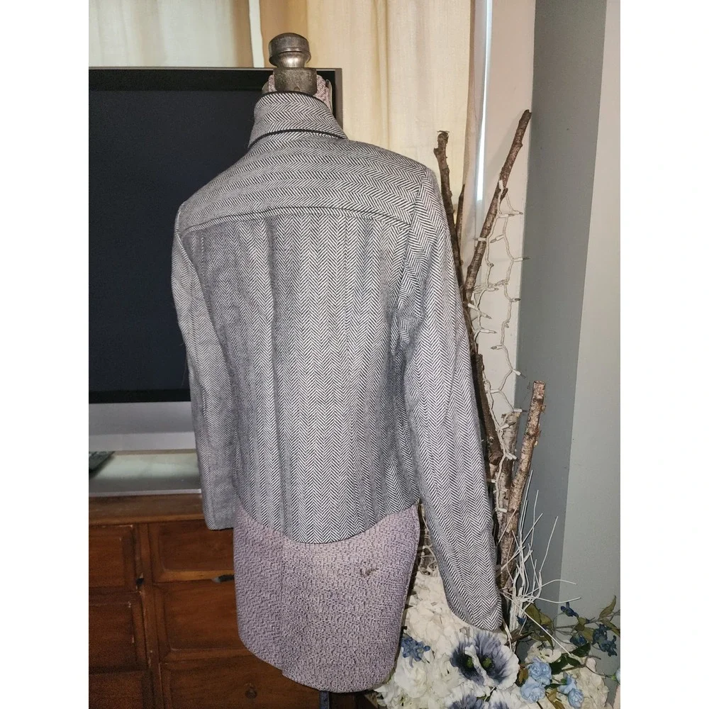 Banana Republic Women Gray Wool Herringbone Blazer sz 0 Petite, Old Money Work